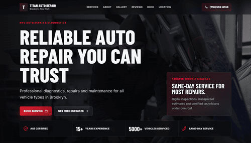 Auto repair shop website example