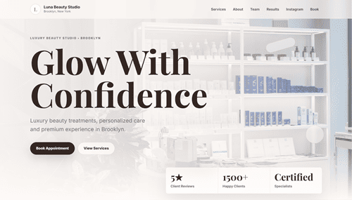 Beauty studio website example
